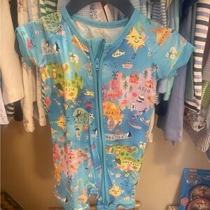 Little Sleepies Blue World Map Kids One Piece
